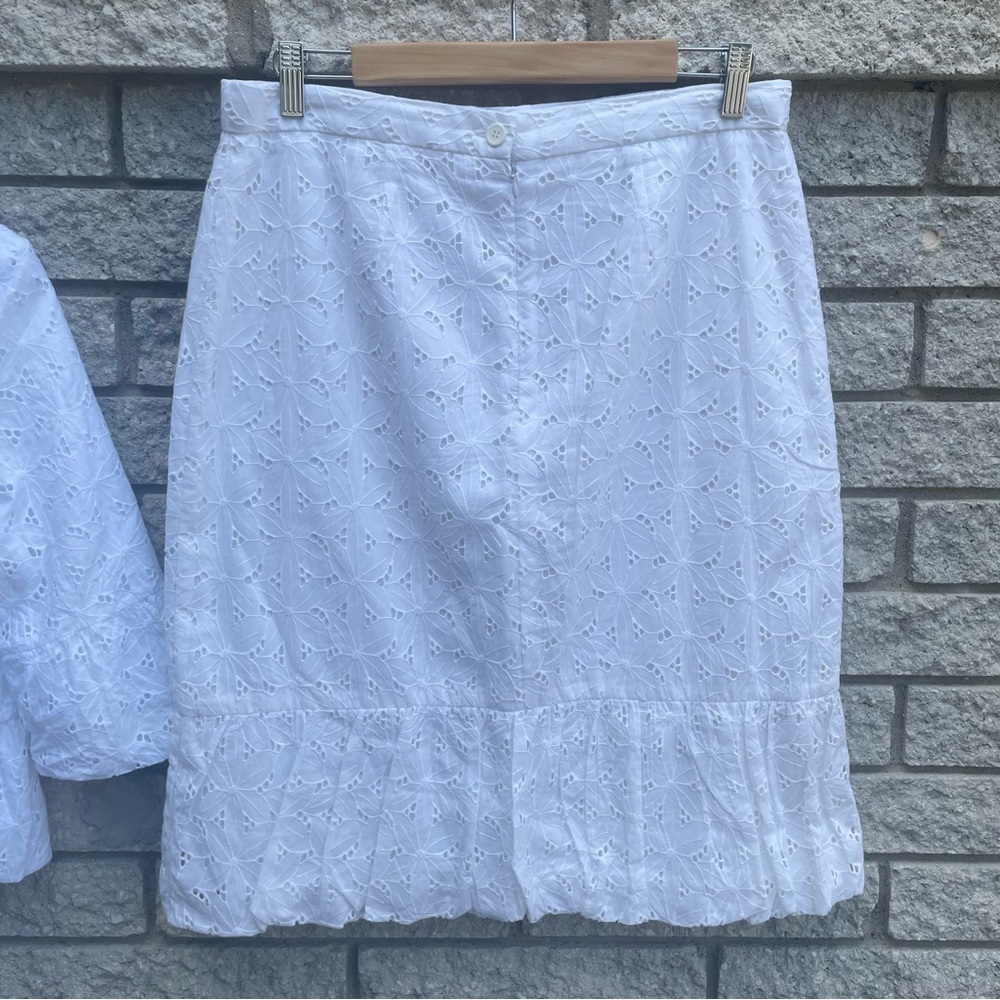 Monroe & Main White Embroidered Eyelet Bubble Hem Blazer & Skirt Set Size 12 L - Picture 8 of 10